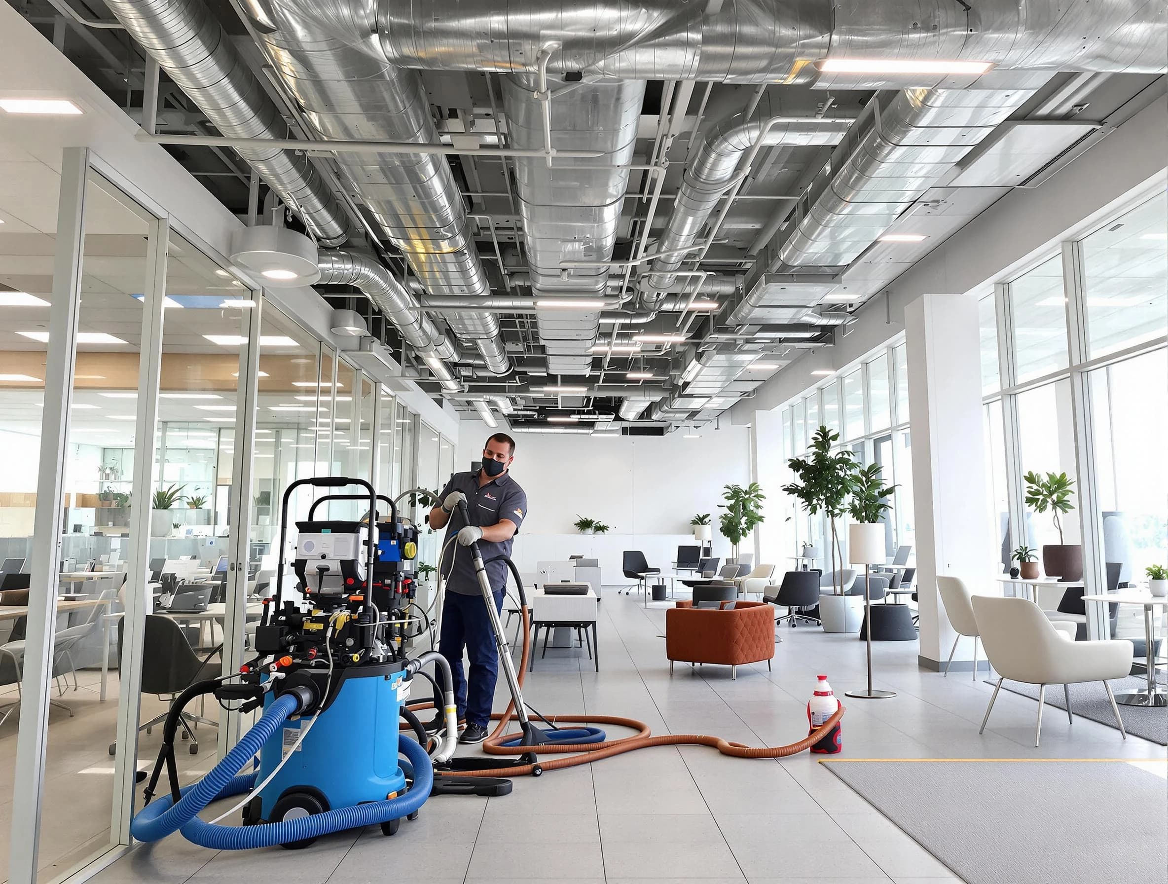 Loveland Air Duct Cleaning team conducting comprehensive commercial duct cleaning at a business location in Loveland