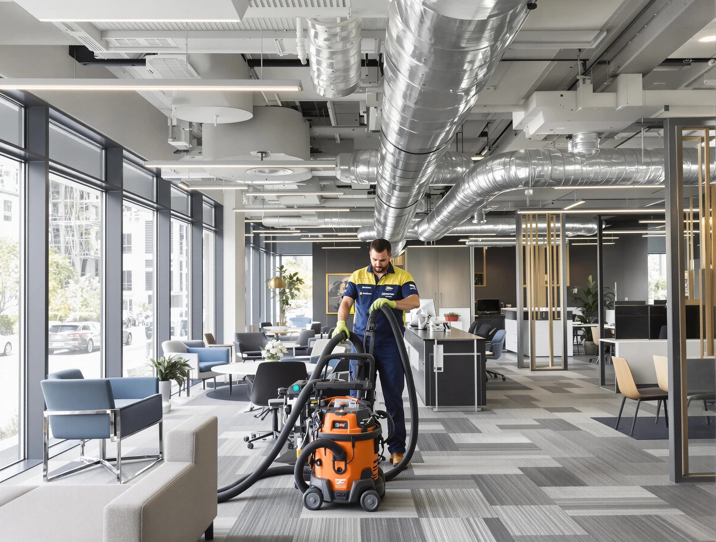 Loveland Air Duct Cleaning team performing thorough commercial duct cleaning at a Loveland business center