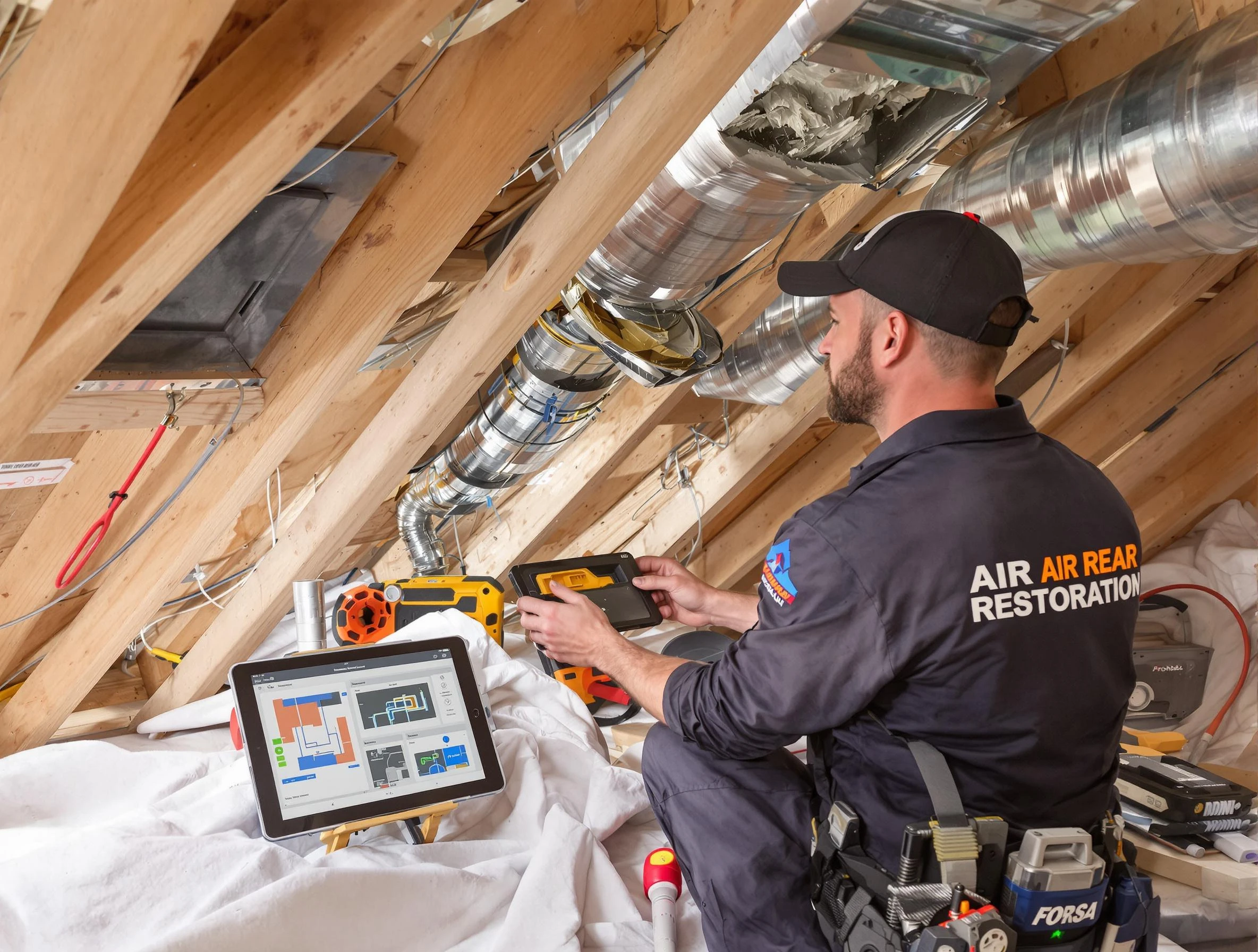 Loveland Air Duct Cleaning technician performing precise duct repair work in Loveland